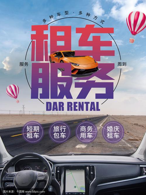 租车服务新选择 汽车租赁与二手车海报助您轻松出行